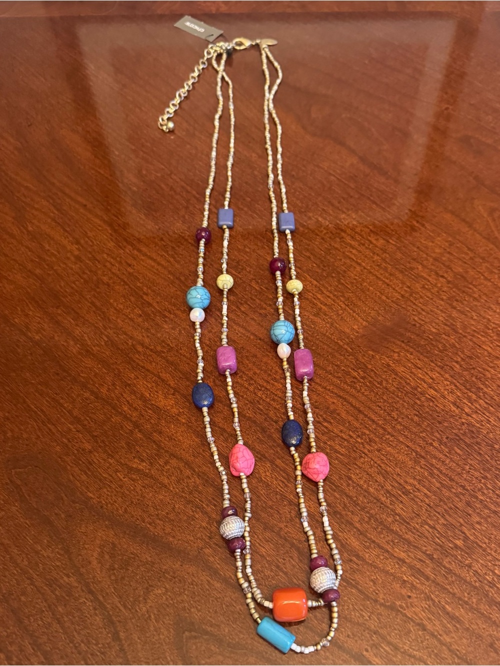Chico's Necklace Multicolor Beaded Layered Necklace with Gold Accents **NWT**